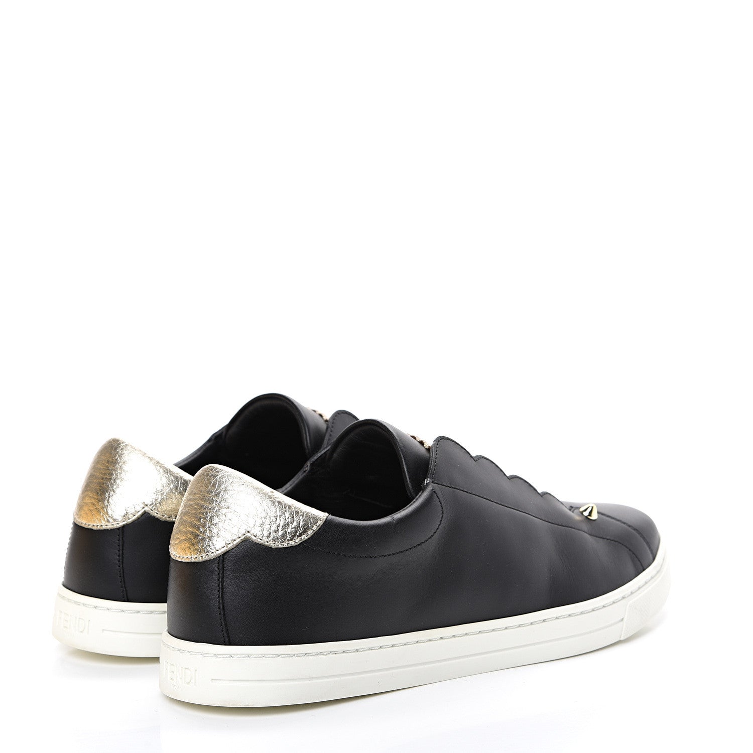 Fendi Vitello Lurex Rockoclick Slip On Sneakers 39.5 Black Gold 4 of 9