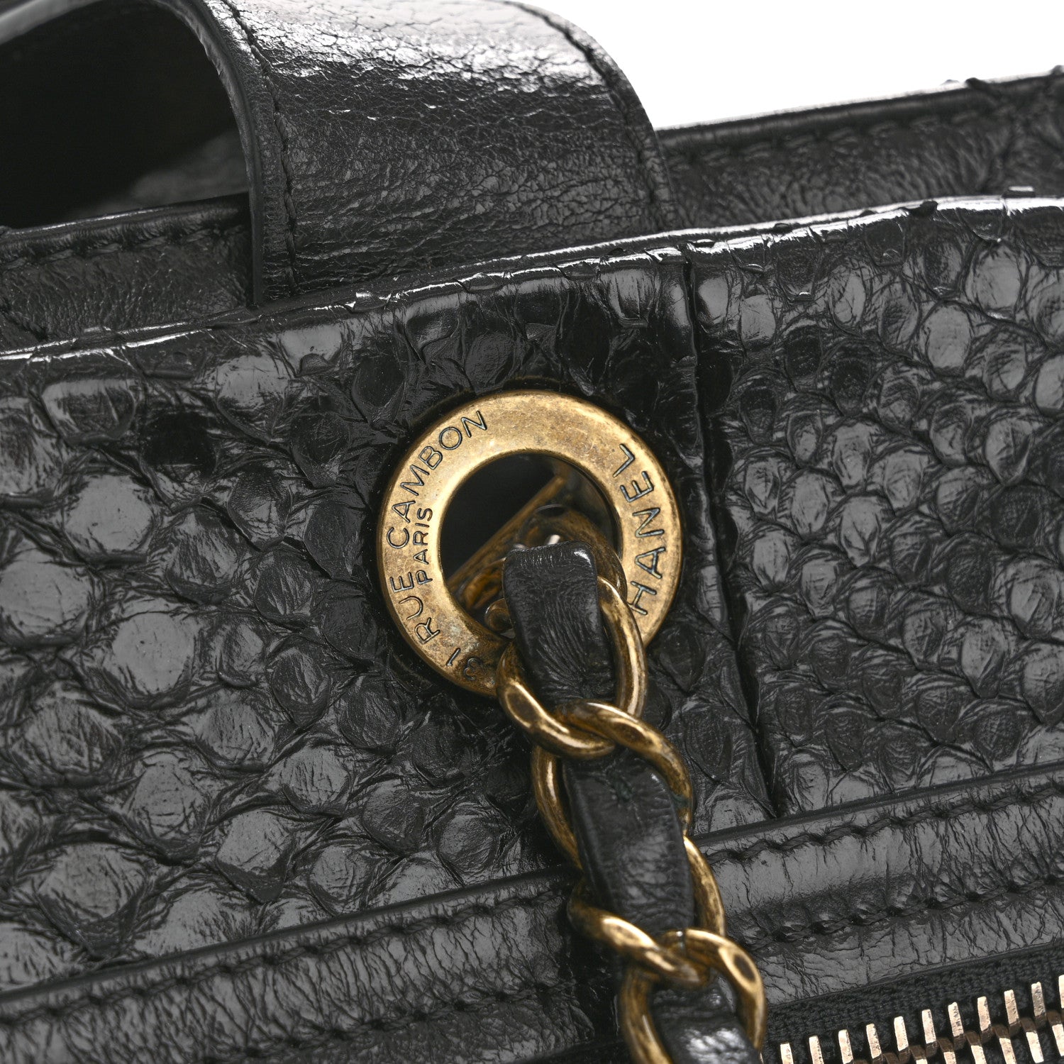 Chanel Snakeskin Glazed Calfskin Quilted Urban Mix Tote Black 13 of 16