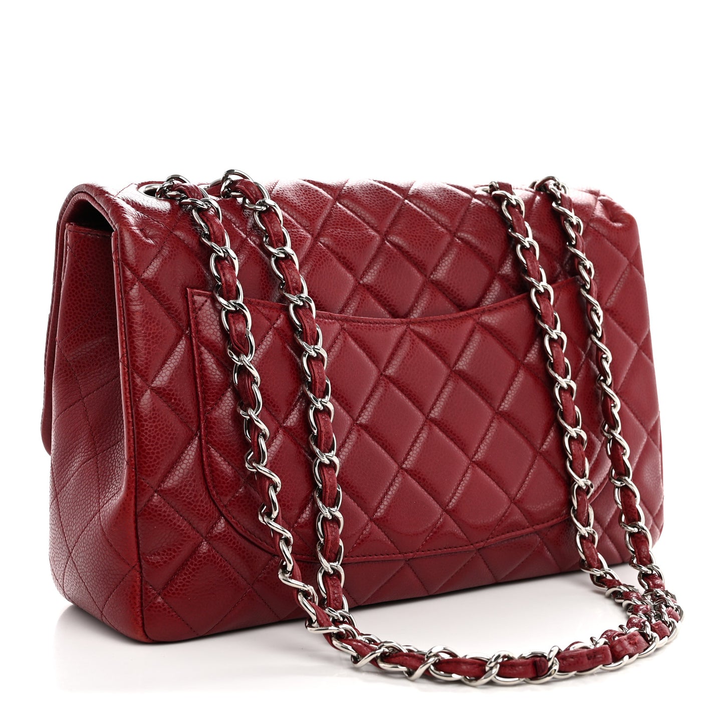 Caviar Quilted Jumbo Single Flap Dark Red