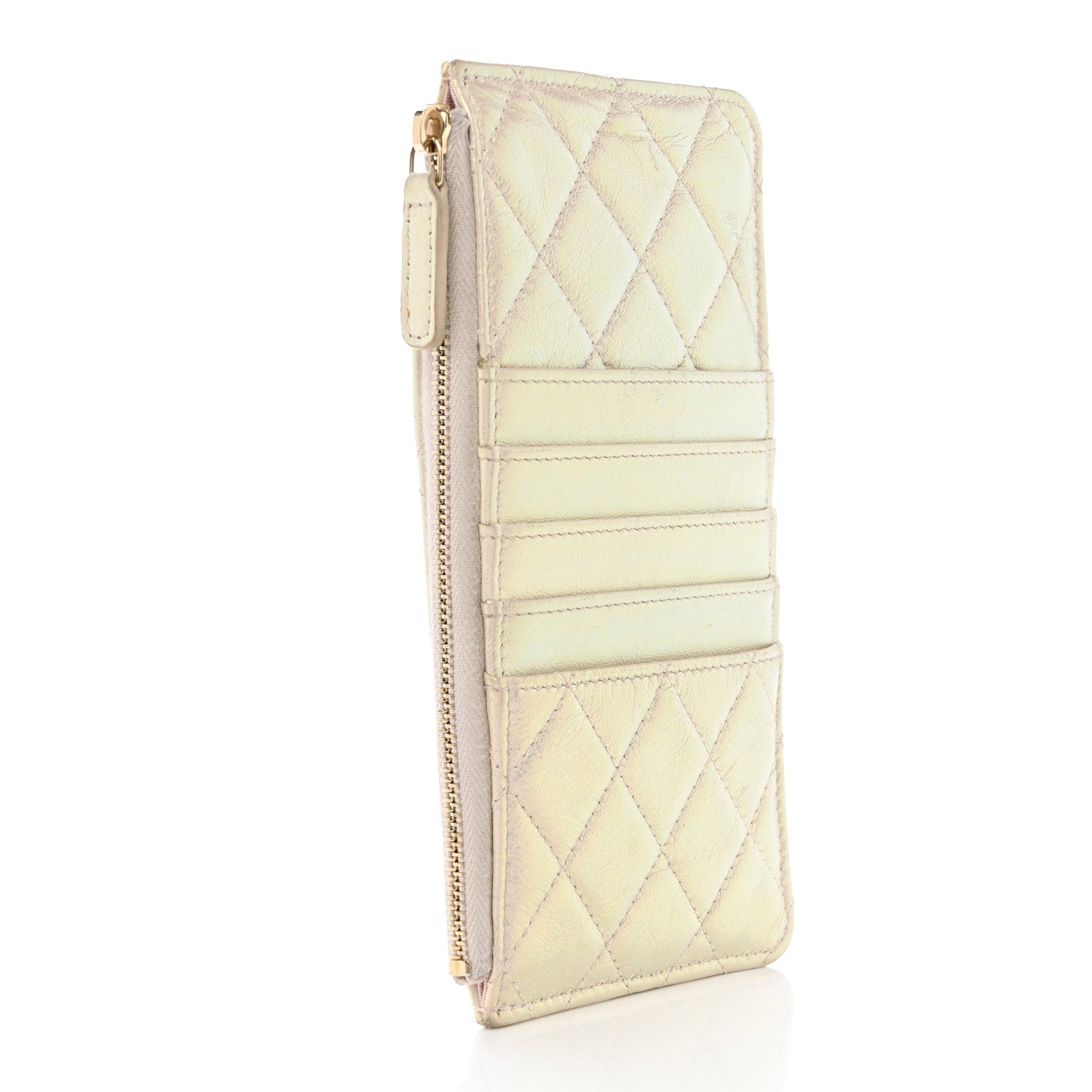 Chanel Iridescent Lambskin Quilted Classic Flat Wallet Pouch Ivory 3 of 7