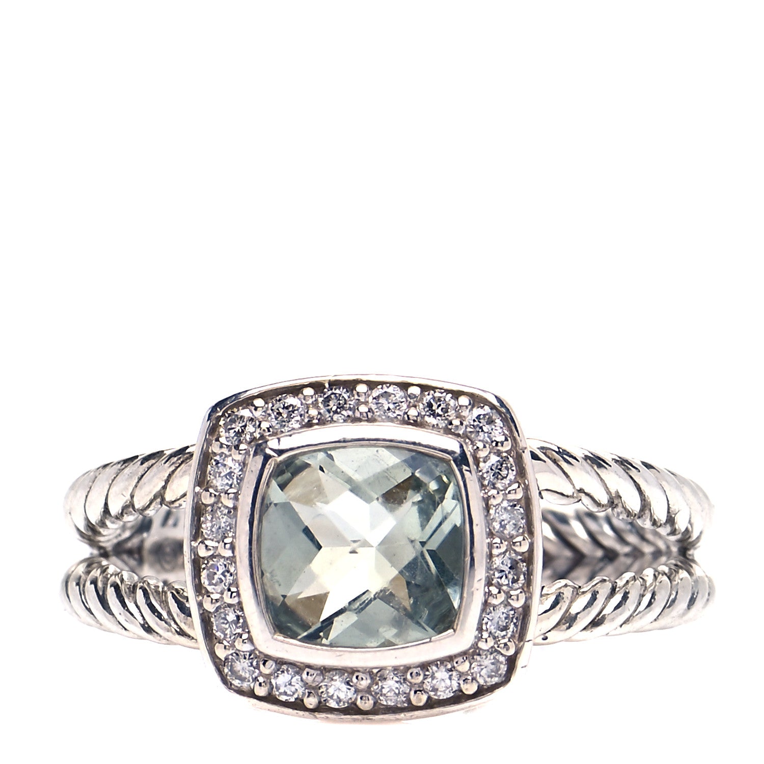 David Yurman Sterling Silver Diamond Prasiolite 7mm Petite Albion Ring 54 7 1 of 5