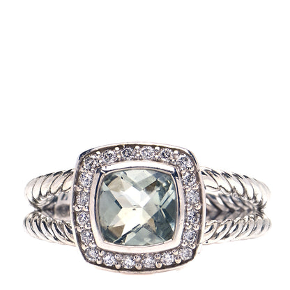 David Yurman Sterling Silver Diamond Prasiolite 7mm Petite Albion Ring 54 7 1 of 5