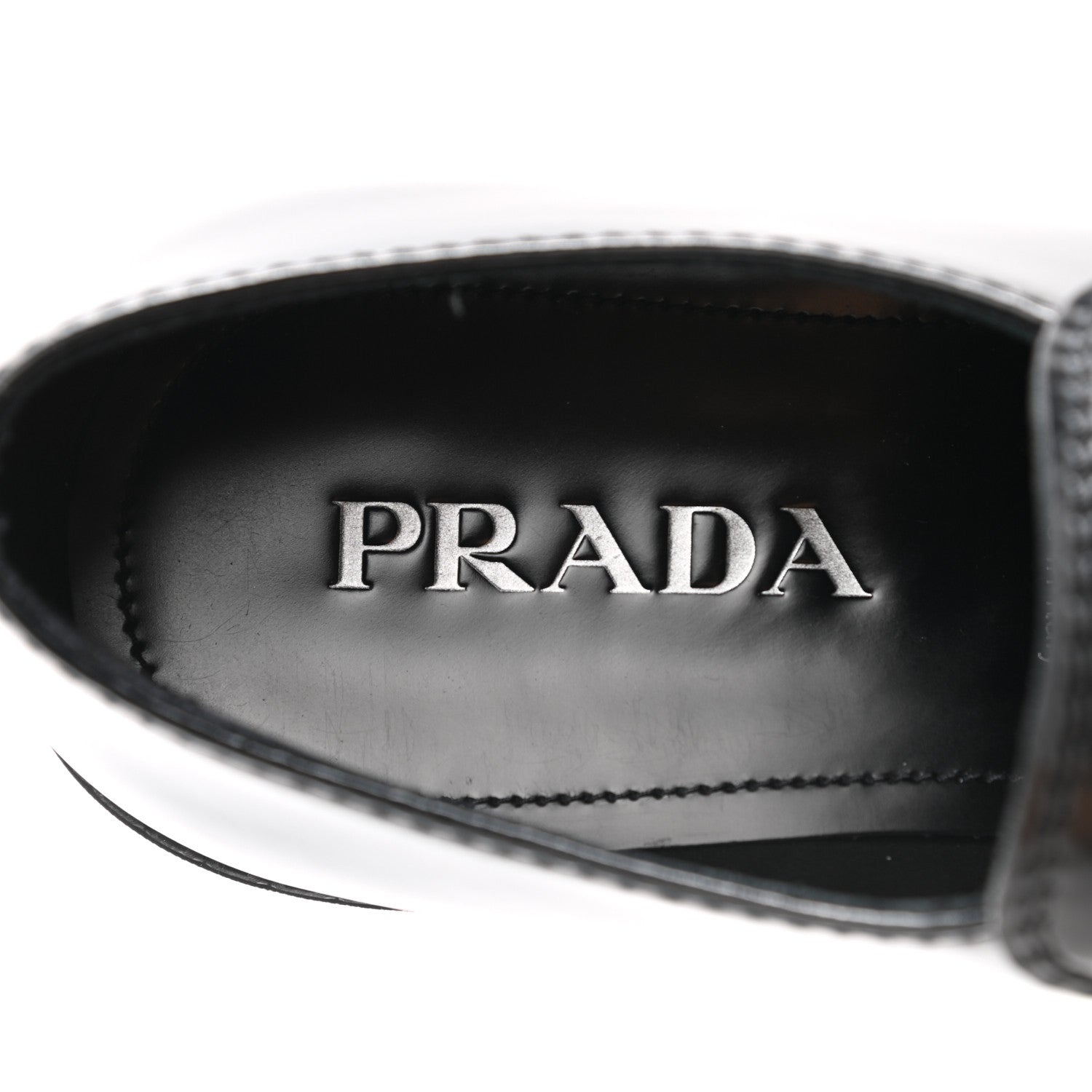 Prada Spazzolato Metal Triangle Logo Mens 35mm Loafers 7.5 Black 7 of 10