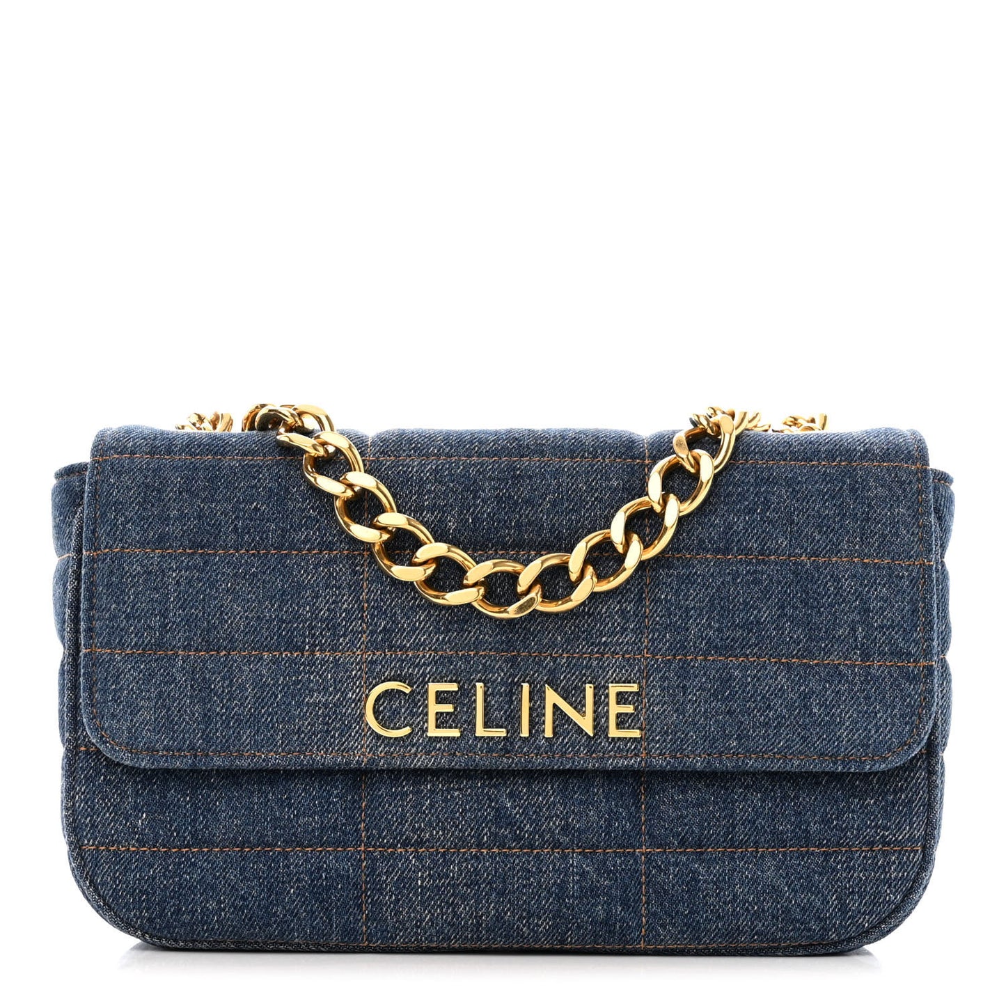 Denim Matelasse Chain Shoulder Bag Blue