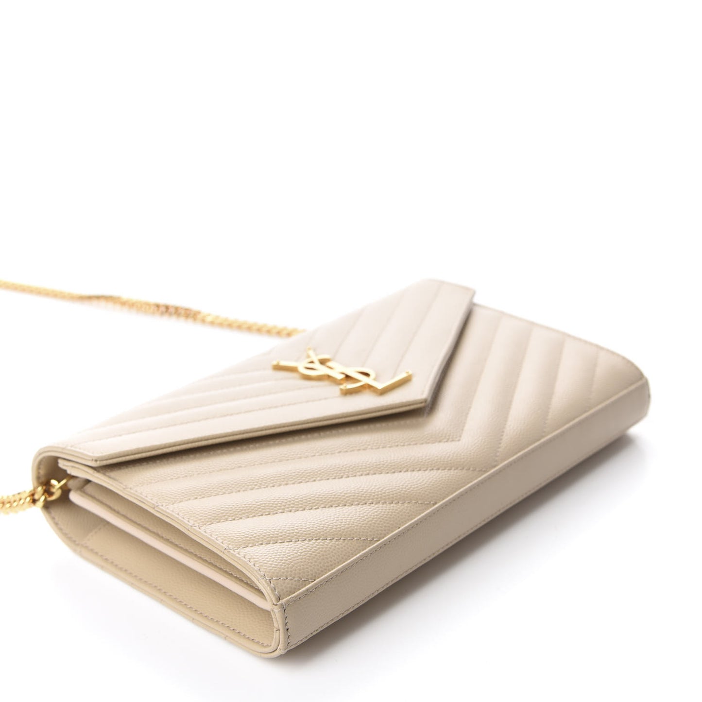 Grain De Poudre Matelasse Chevron Monogram Chain Wallet Nude Powder