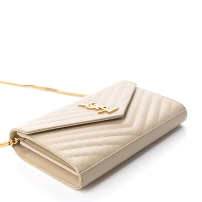 Saint Laurent Grain De Poudre Matelasse Chevron Monogram Chain Wallet Nude Powder 4 of 13