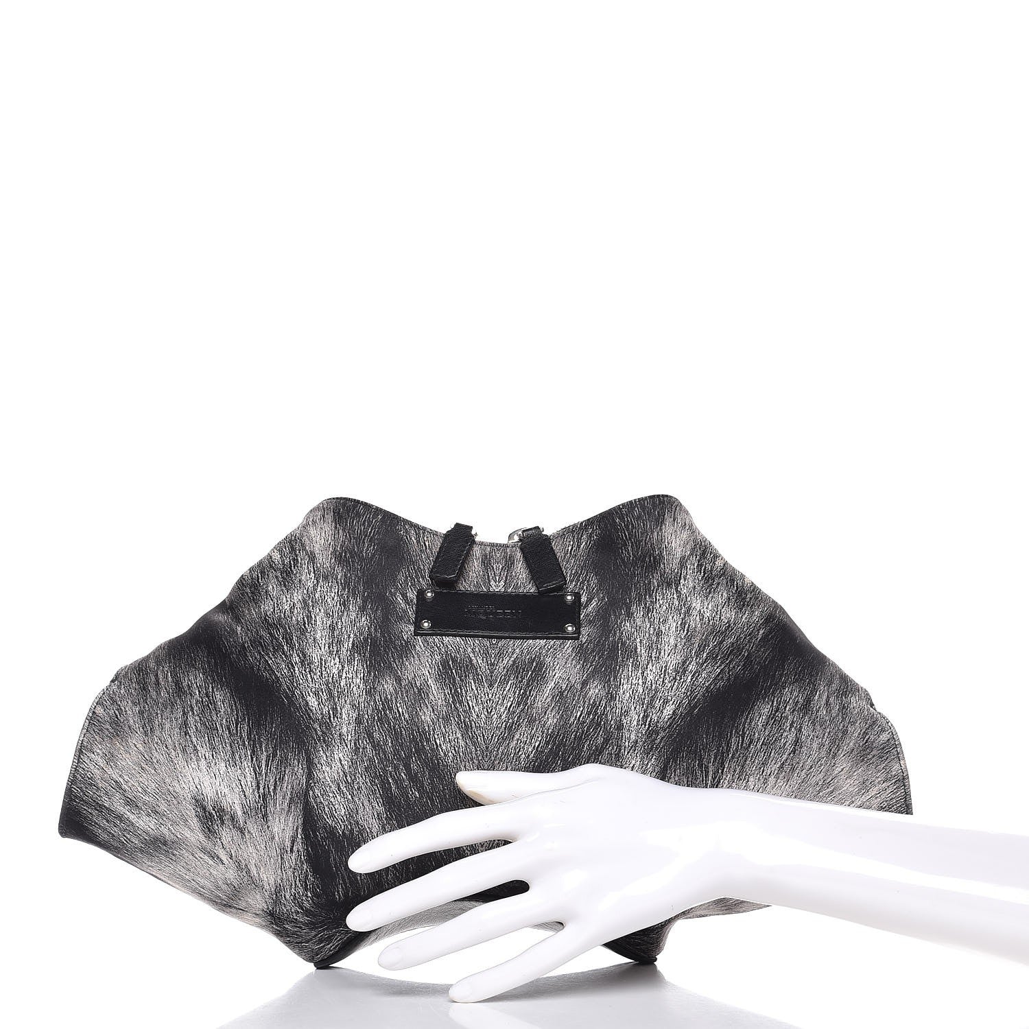 Alexander McQueen Silk Fur Print De Manta Clutch Black Grey 2 of 7