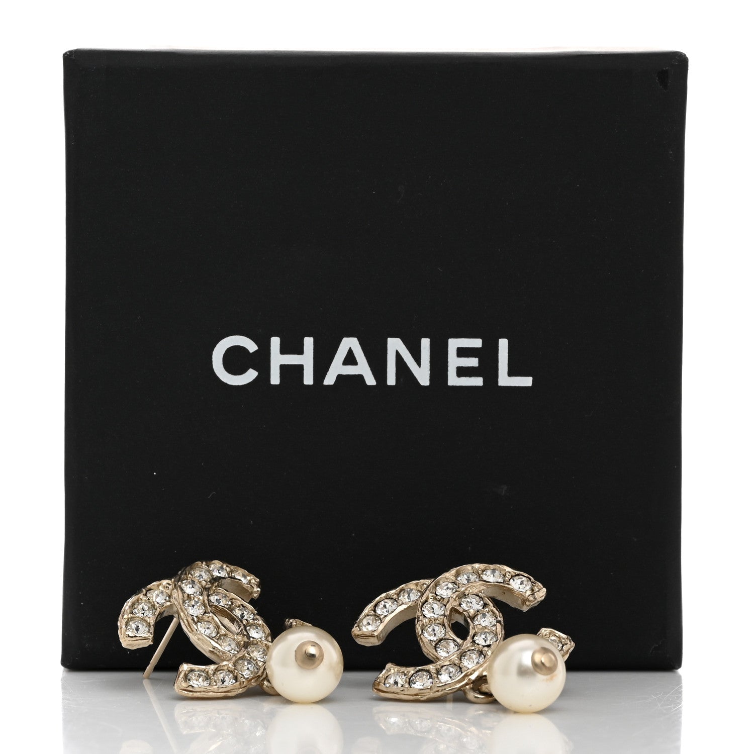Chanel Pearl Crystal CC Drop Earrings Gold 5 of 5
