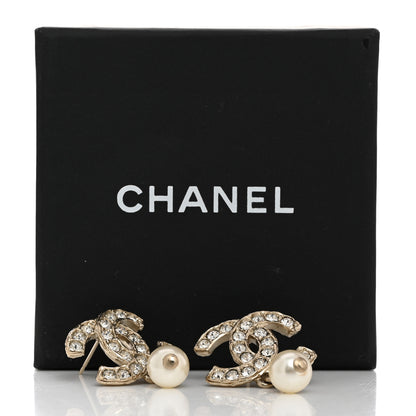 Chanel Pearl Crystal CC Drop Earrings Gold 5 of 5