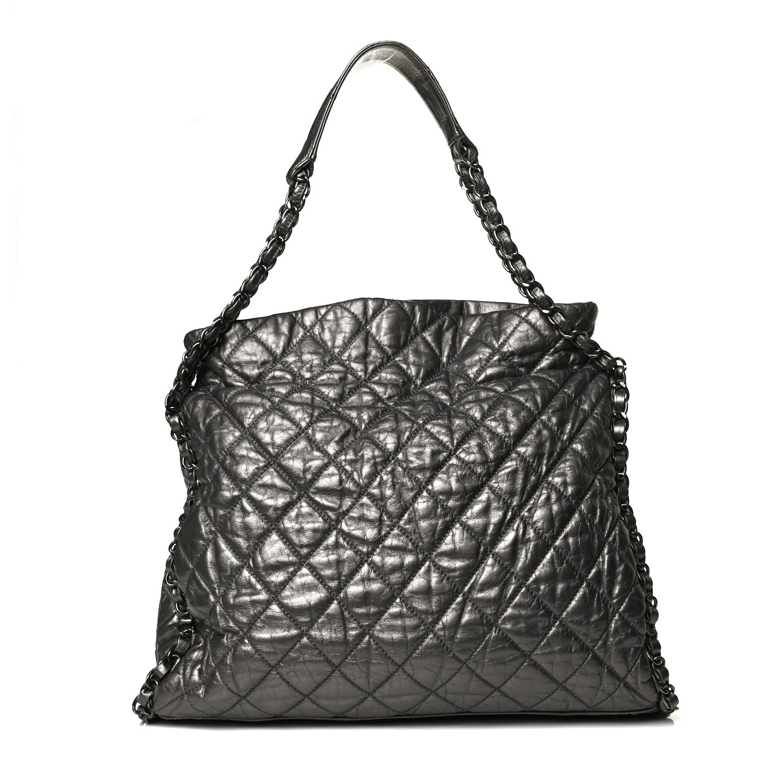 Chanel Metallic Calfskin Quilted Medium Chain Me Hobo Dark Silver 1 of 15