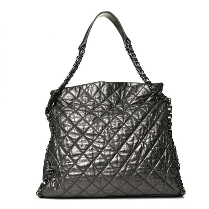 Chanel Metallic Calfskin Quilted Medium Chain Me Hobo Dark Silver 1 of 15