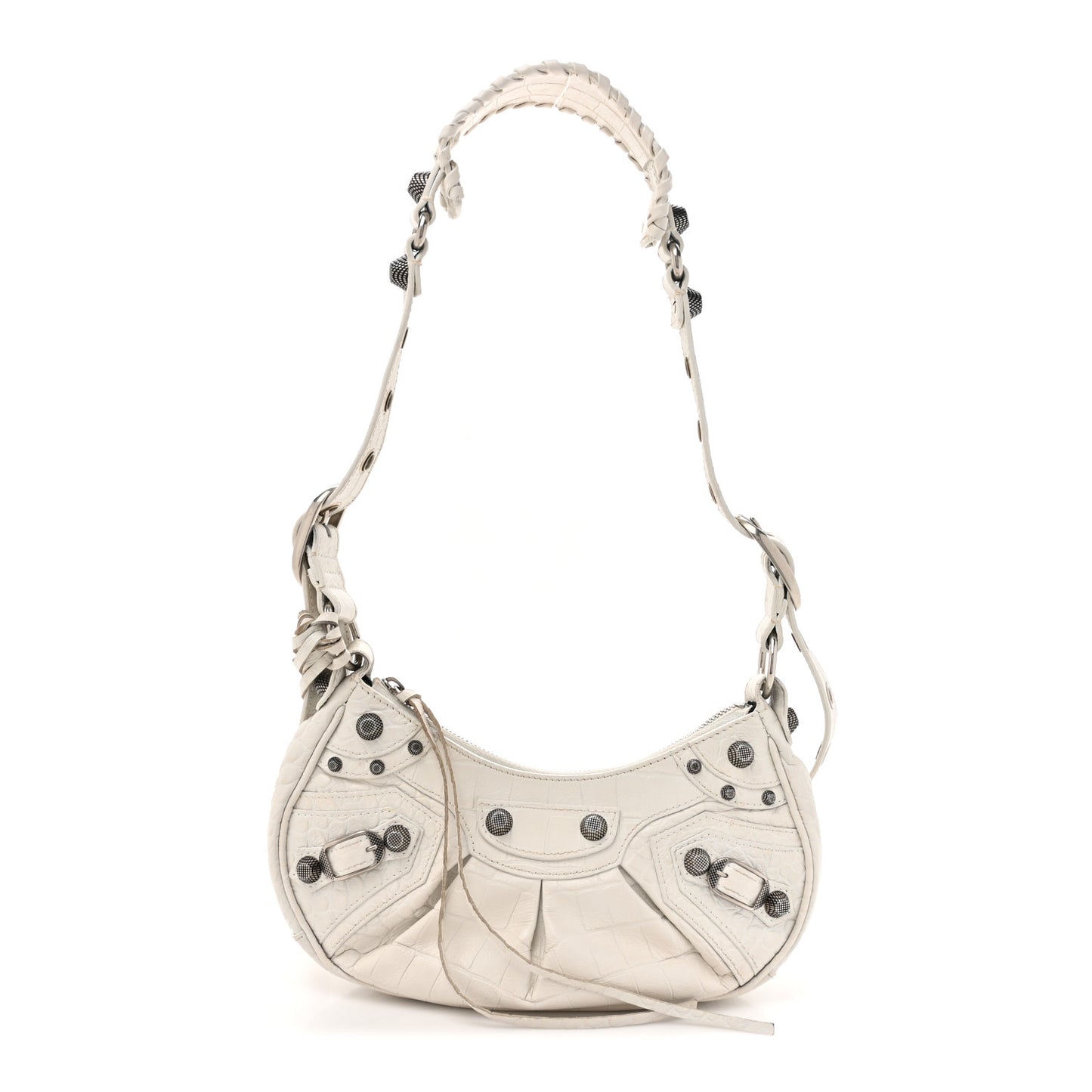 Extra Supple Calfskin Crocodile Embossed Le Cagole Shoulder Bag XS Optic White