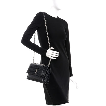 Saint Laurent Calfskin Crocodile Embossed Medium Monogram Sunset Black 2 of 10