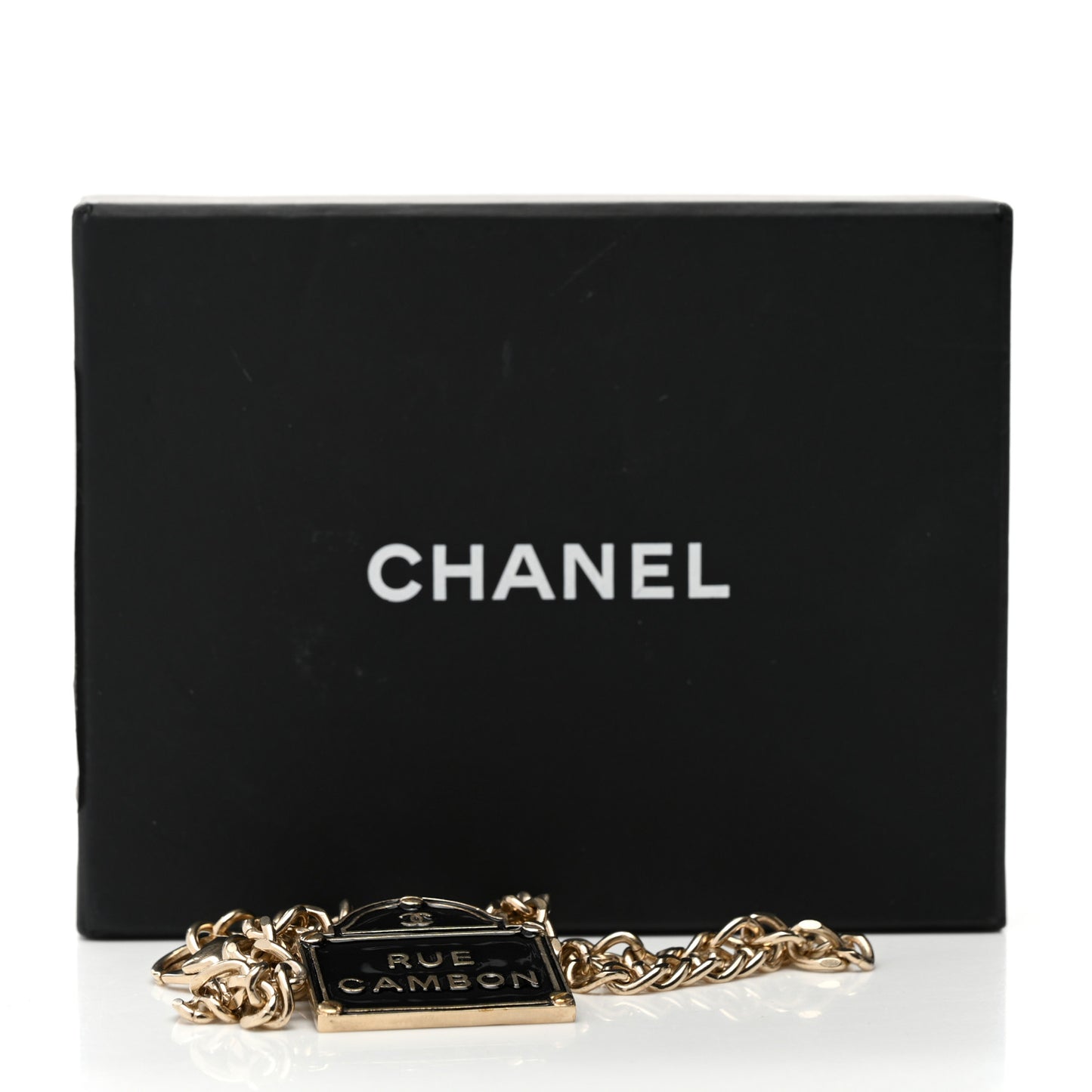 Enamel Metal Chain Link Rue Cambon Necklace Gold Black