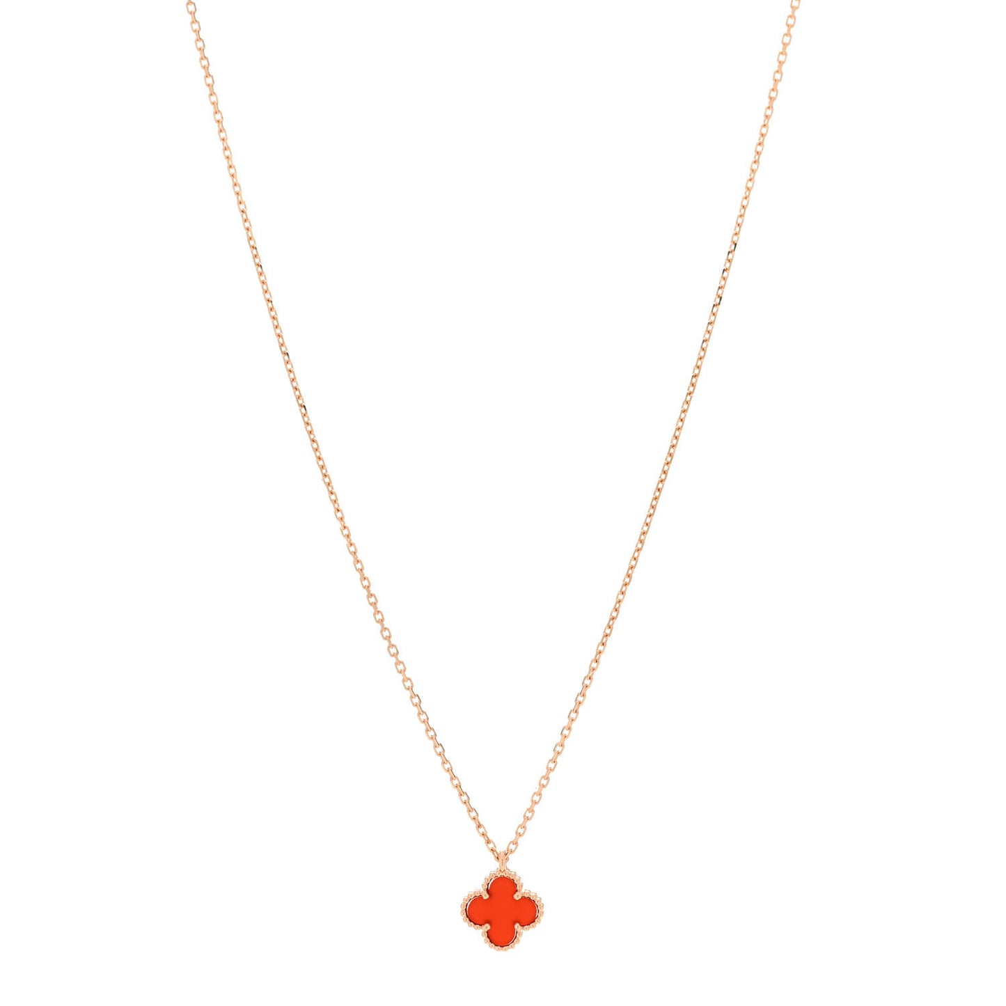 18K Rose Gold Carnelian Sweet Alhambra Pendant Necklace