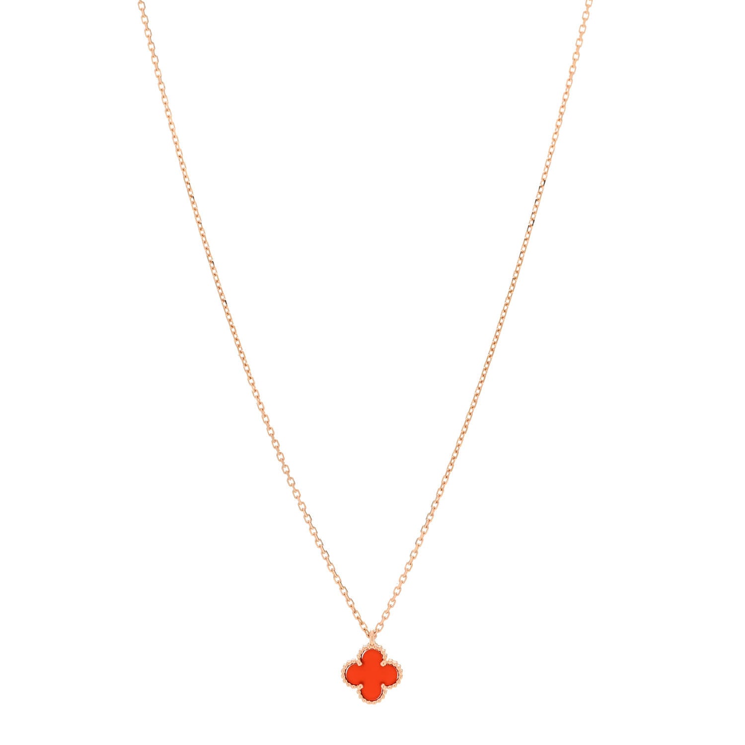 Van Cleef & Arpels 18K Rose Gold Carnelian Sweet Alhambra Pendant Necklace 1 of 5