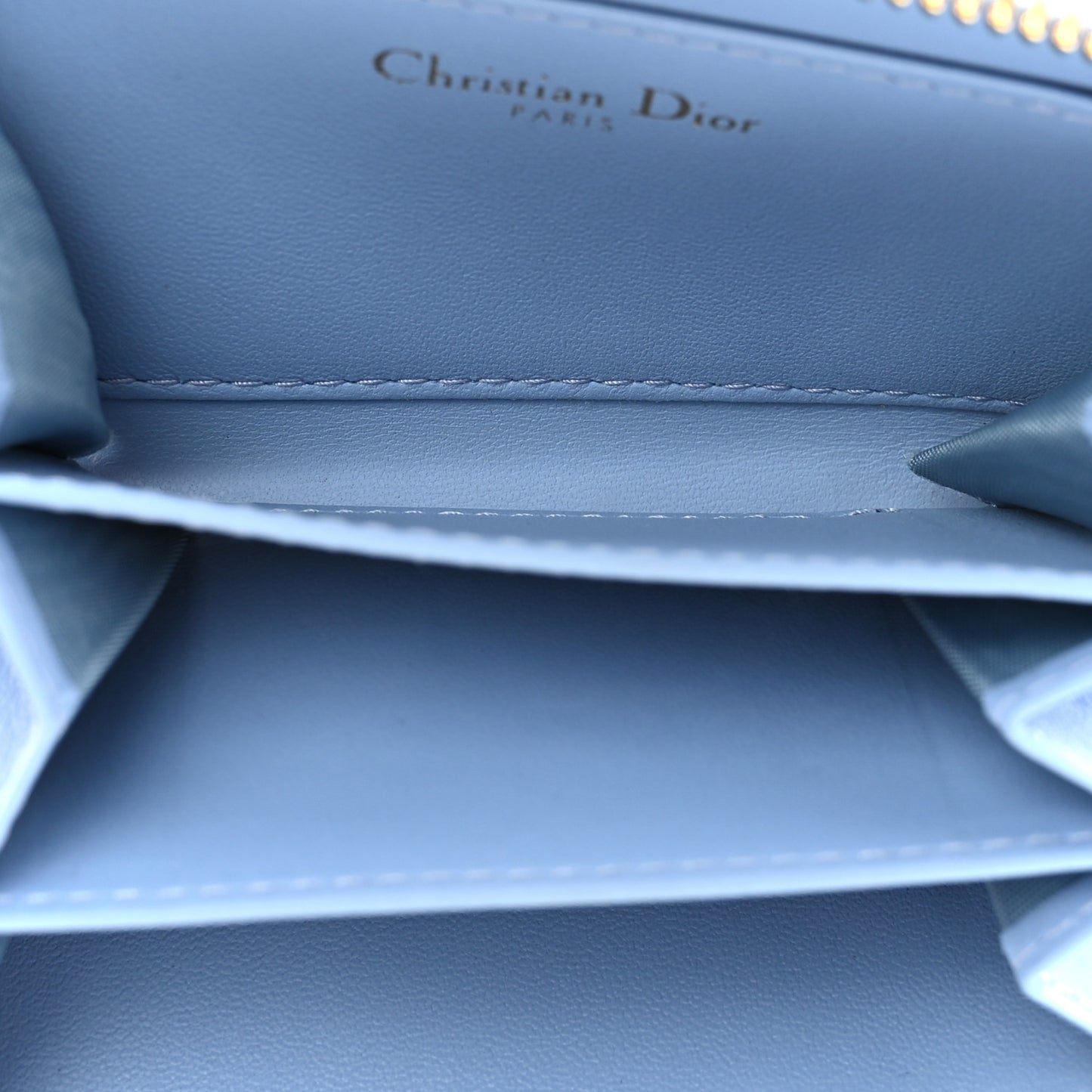 CHRISTIAN DIOR Grained Calfskin Supple Cannage Caro Compact Wallet Cloud Blue