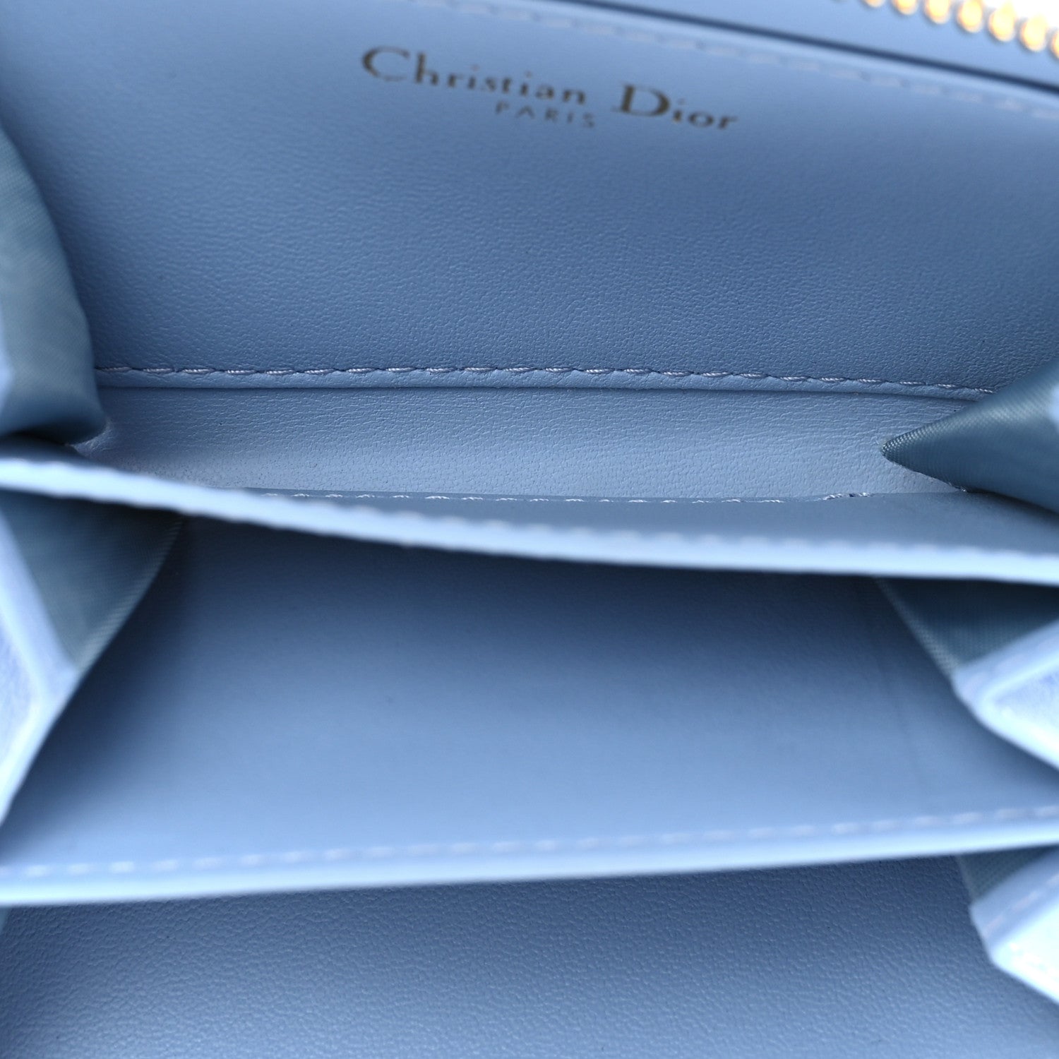 Christian Dior CHRISTIAN DIOR Grained Calfskin Supple Cannage Caro Compact Wallet Cloud Blue 5 of 9