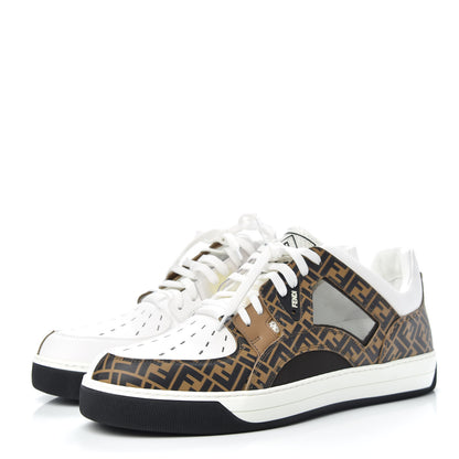 Fendi Vitello Mesh FF Digital Print Mens Fancy Low Top Sneakers 9 Nocciola Black Ultra White 3 of 12