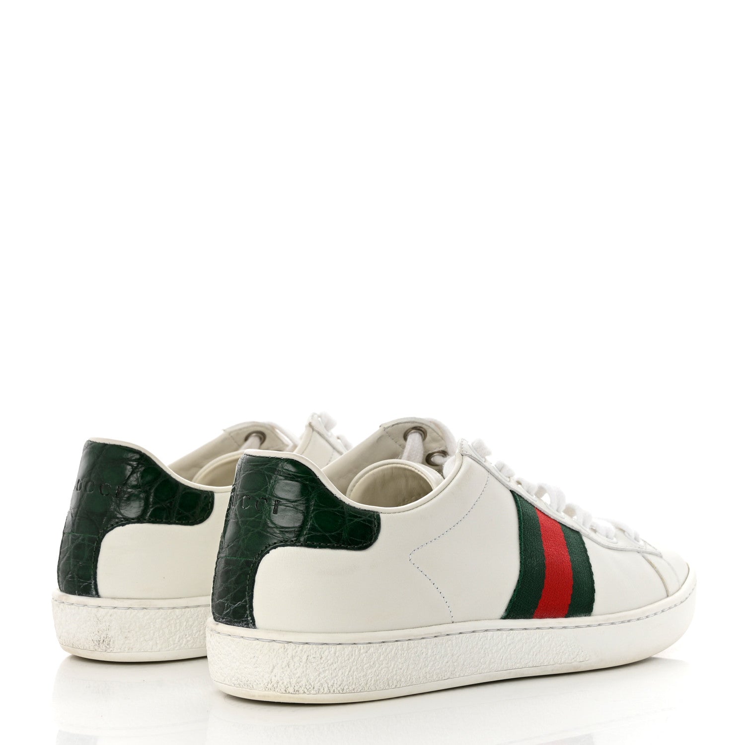 Gucci Calfskin Crocodile Web Womens Ace Sneakers 36 White Green 4 of 9
