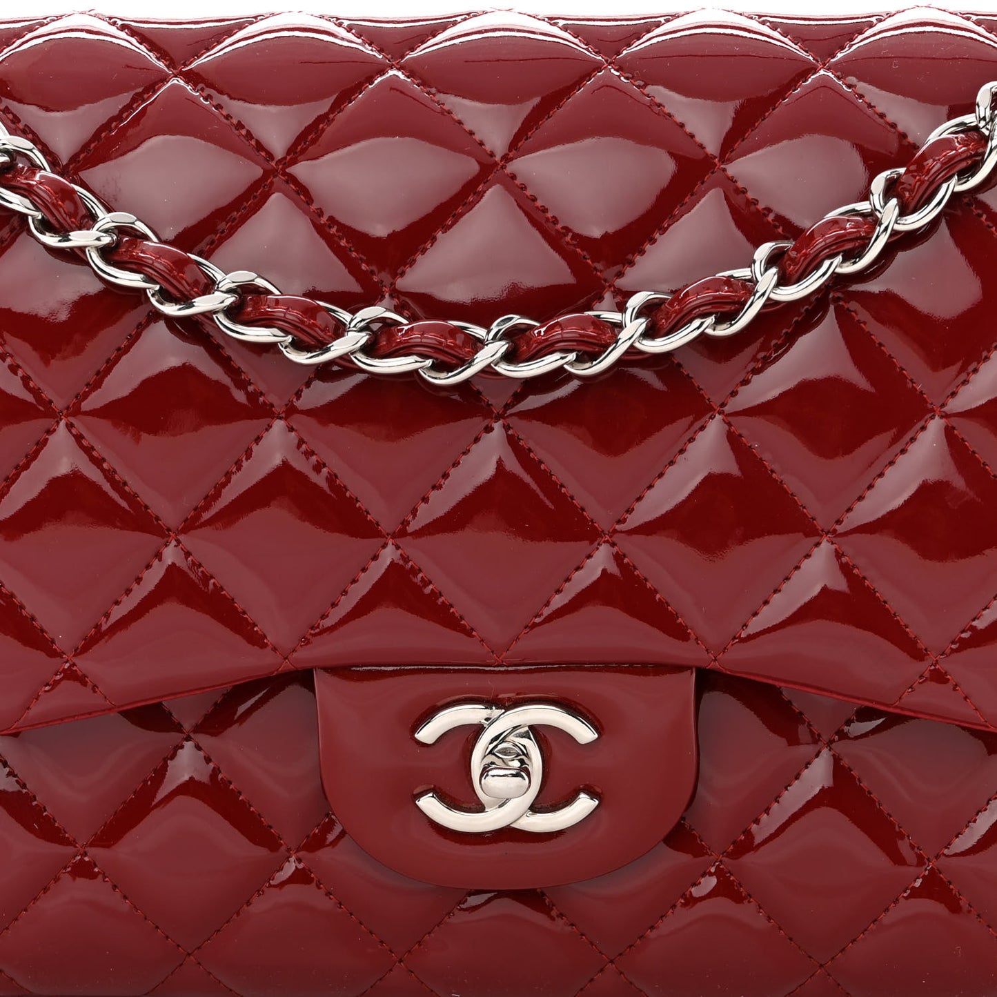 Patent Calfskin Quilted Jumbo Double Flap Red