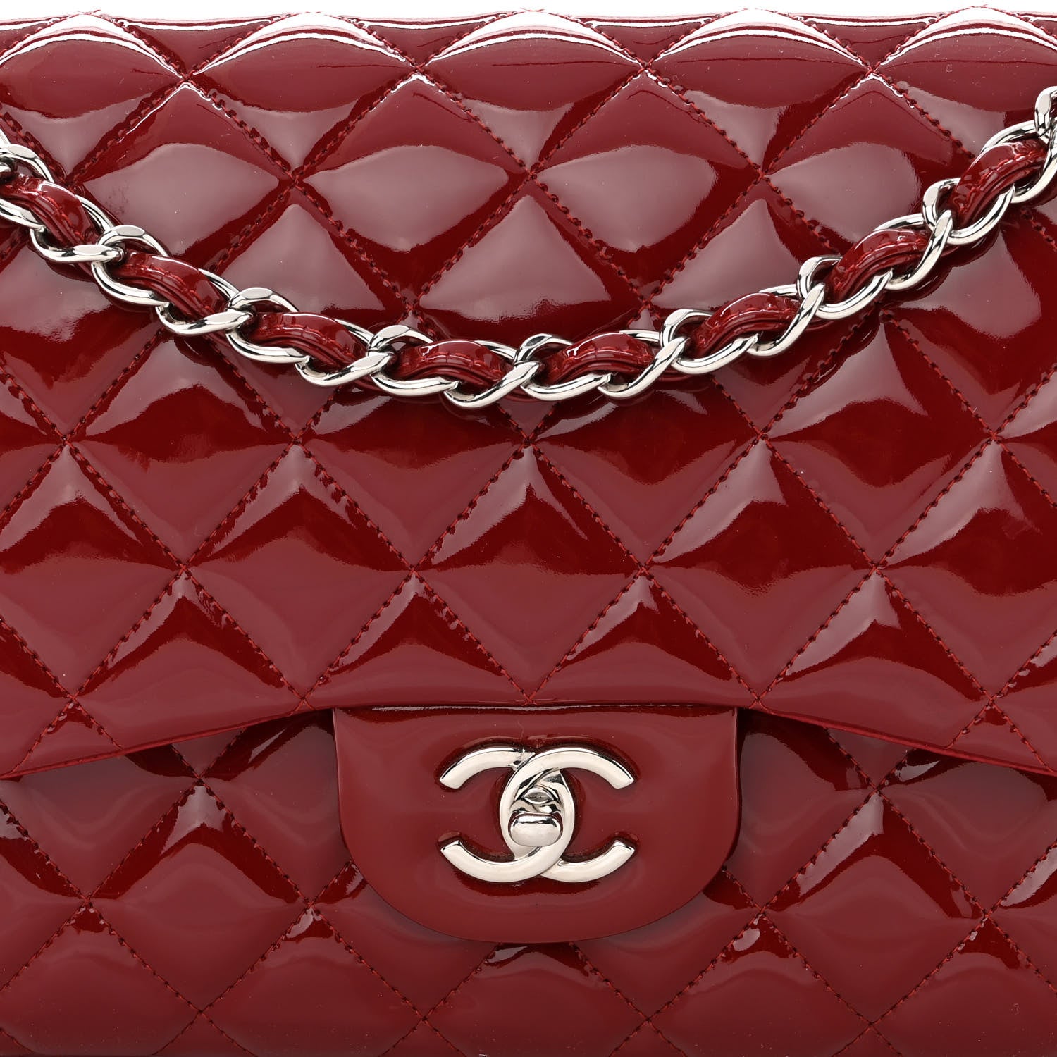 Chanel Patent Calfskin Quilted Jumbo Double Flap Red 8 of 13
