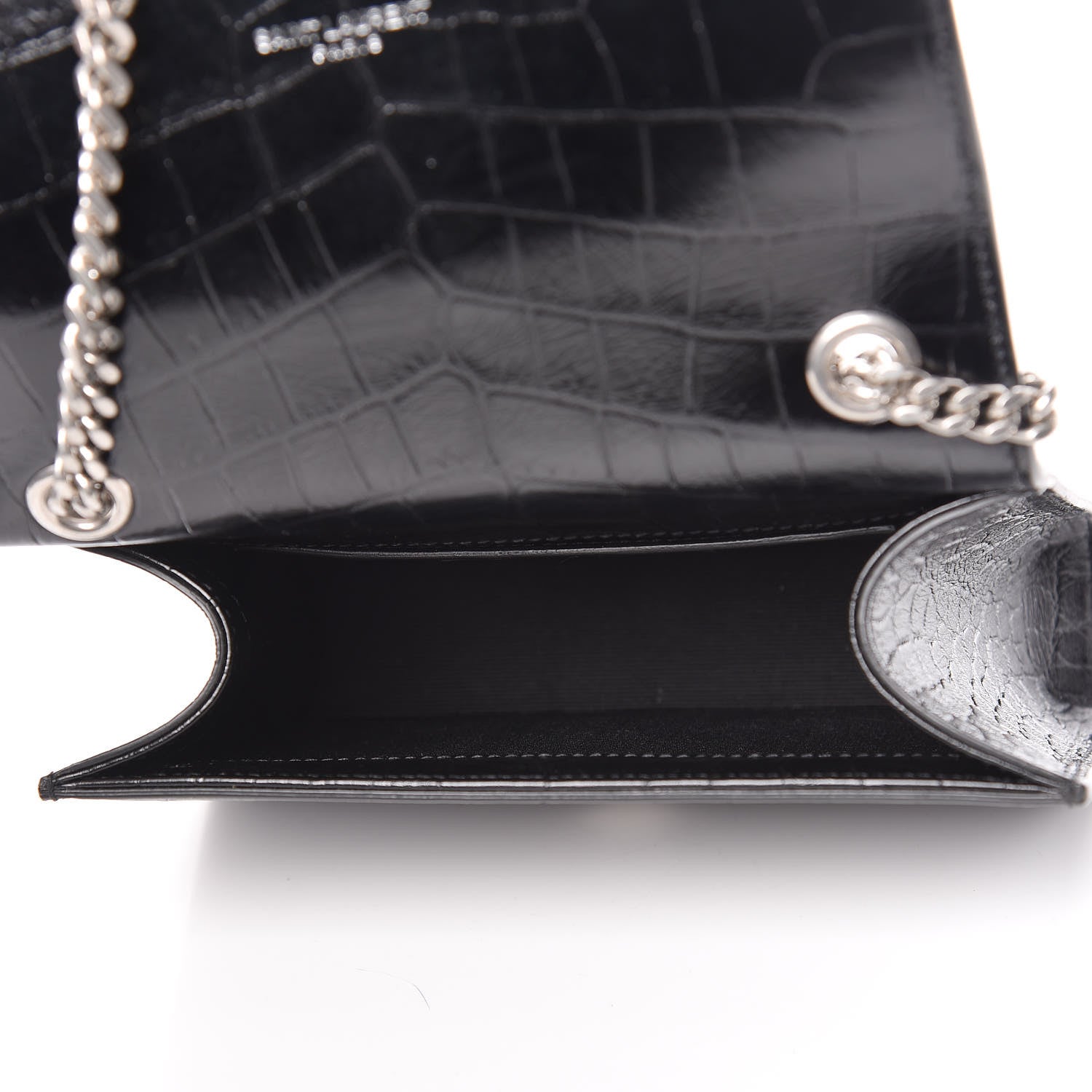 Saint Laurent Calfskin Crocodile Embossed Small Classic Monogram Kate Tassel Satchel Black 5 of 9