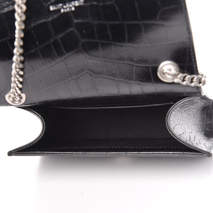 Saint Laurent Calfskin Crocodile Embossed Small Classic Monogram Kate Tassel Satchel Black 5 of 9