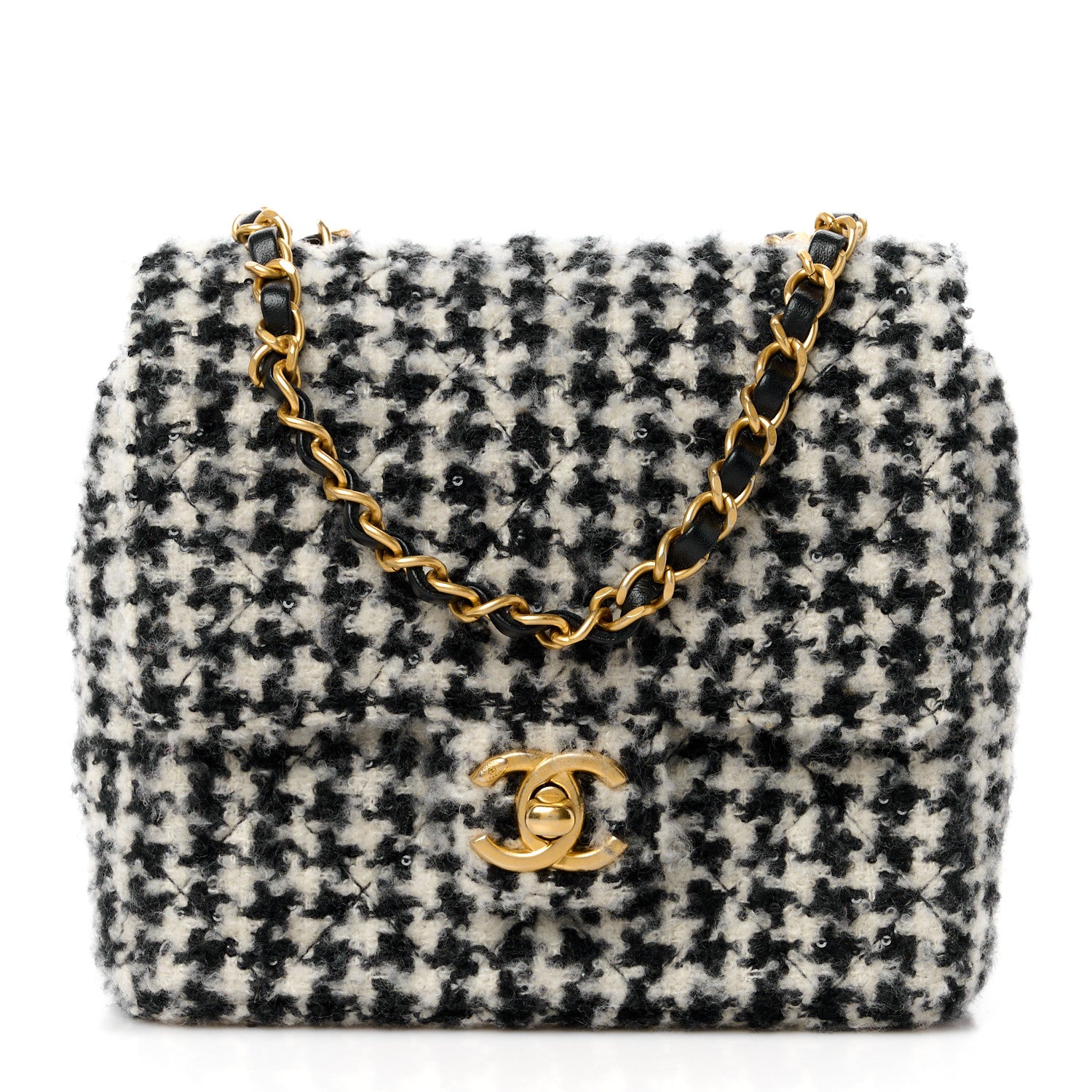 Chanel Tweed Houndstooth Quilted Mini Square Flap White Black 1 of 11