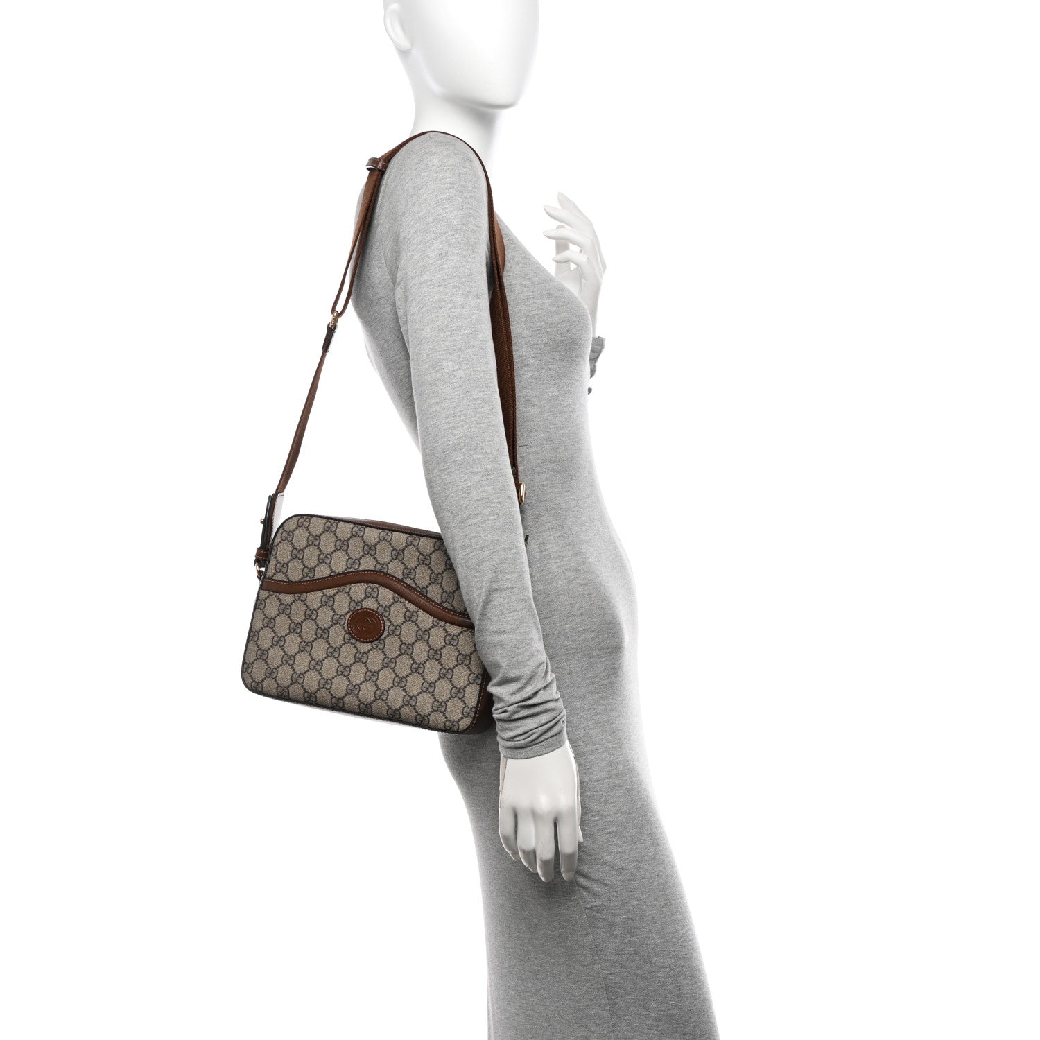 Gucci GG Supreme Monogram Azalea Calfskin Retro Interlocking G Messenger Shoulder Bag Beige Ebony Brown Sugar 2 of 12