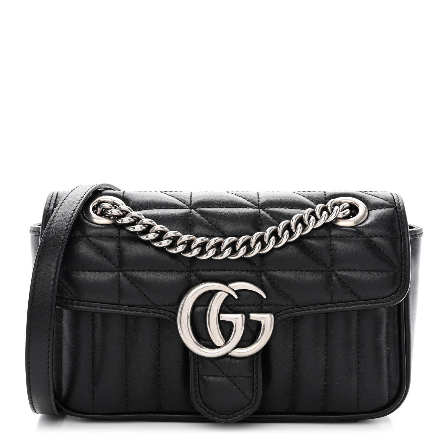 Gucci Calfskin Matelasse Aria Mini GG Marmont Shoulder Bag Black 1 of 10