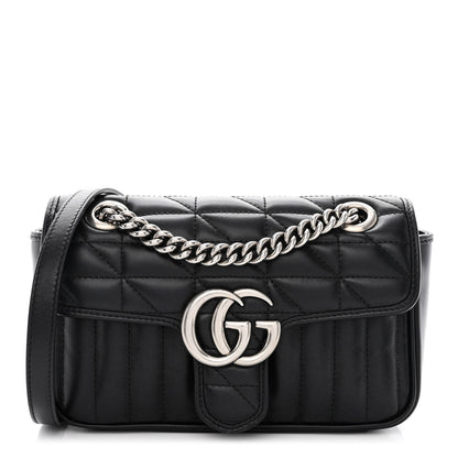 Gucci Calfskin Matelasse Aria Mini GG Marmont Shoulder Bag Black 1 of 10