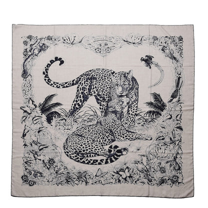 Hermes Cashmere Silk Jungle Love Tattoo Shawl 140 Natural Bleu Black 1 of 7