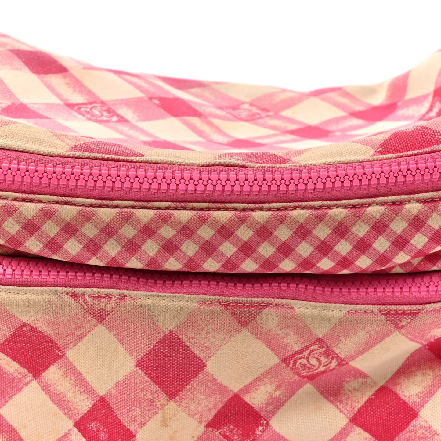 Canvas Gingham Printed CC Lunch Box Bag Pink White