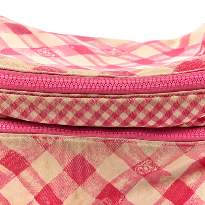 Chanel Canvas Gingham Printed CC Lunch Box Bag Pink White 8 of 16