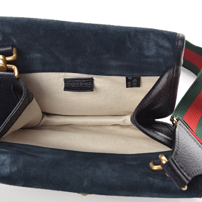 Gucci Suede Web Small Neo Vintage Double Flap Messenger Bag Blue 4 of 8