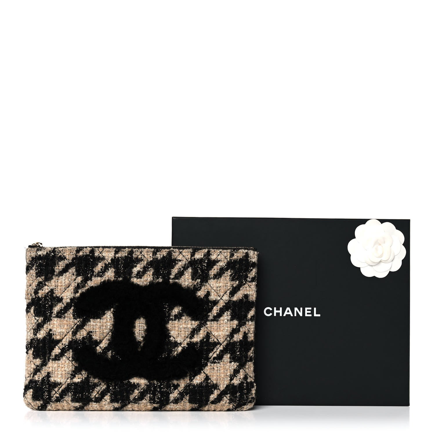 Chanel Tweed Shearling Quilted Chanel Cosmetic Pouch Beige Black 13 of 13