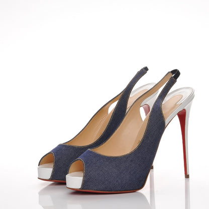 Christian Louboutin Denim Private Number 120 Pumps 40 Blue White 3 of 7