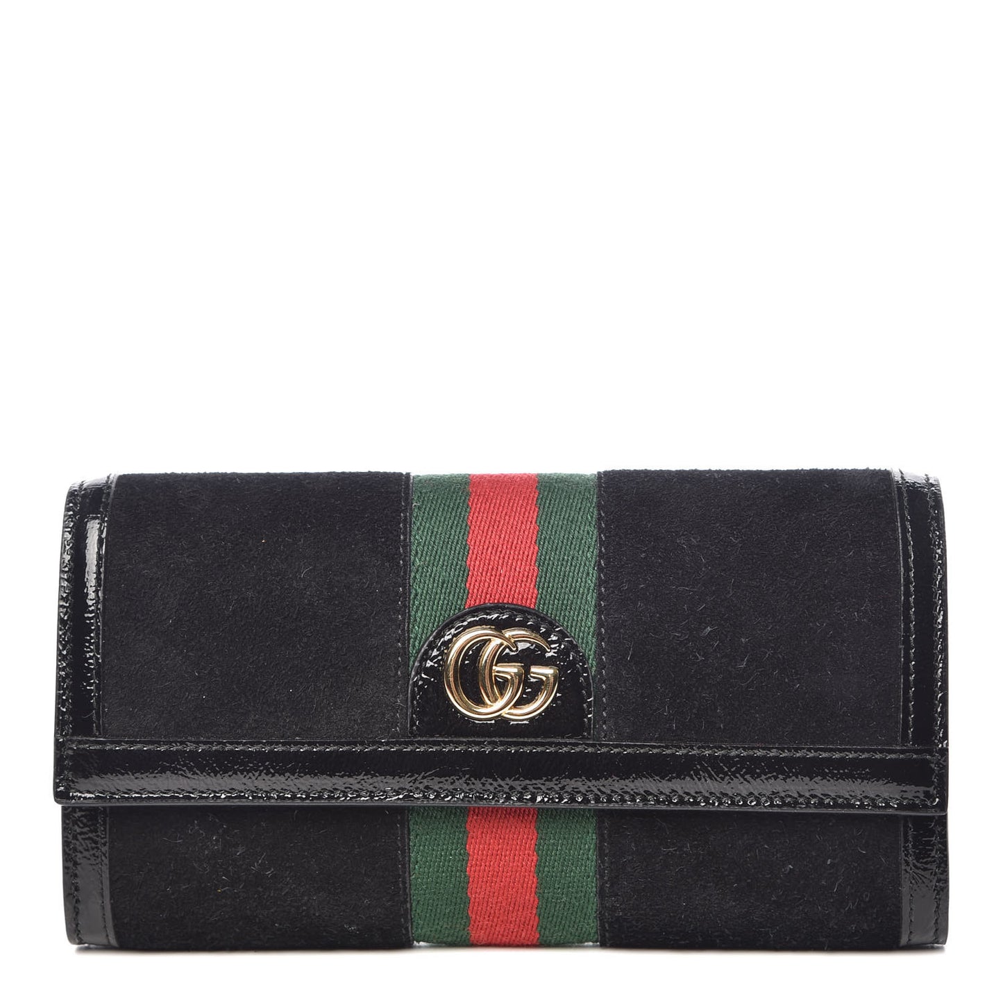 Suede Patent GG Web Ophidia Continental Wallet Black