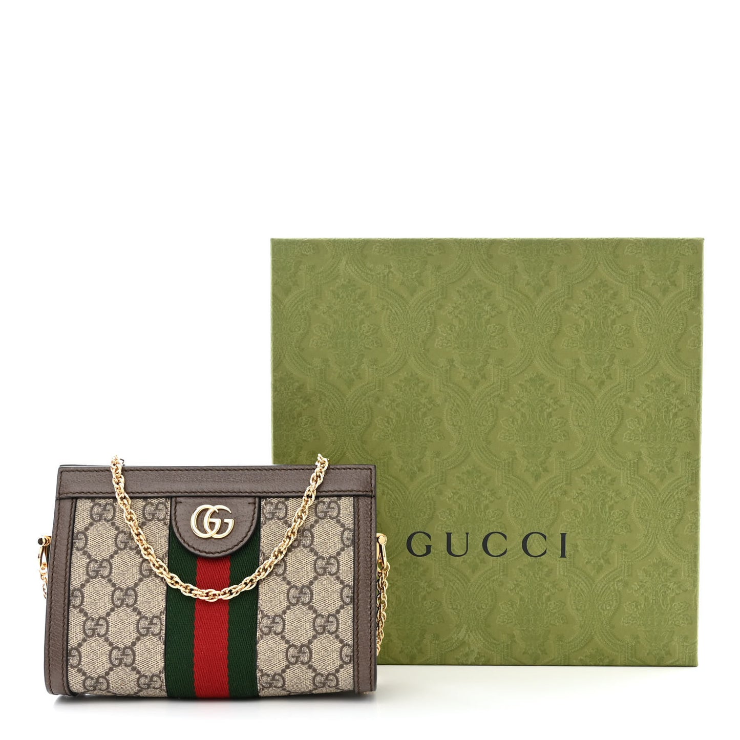 GG Supreme Monogram Textured Dollar Calfskin Web Mini Ophidia Chain Shoulder Bag Beige Ebony New Acero