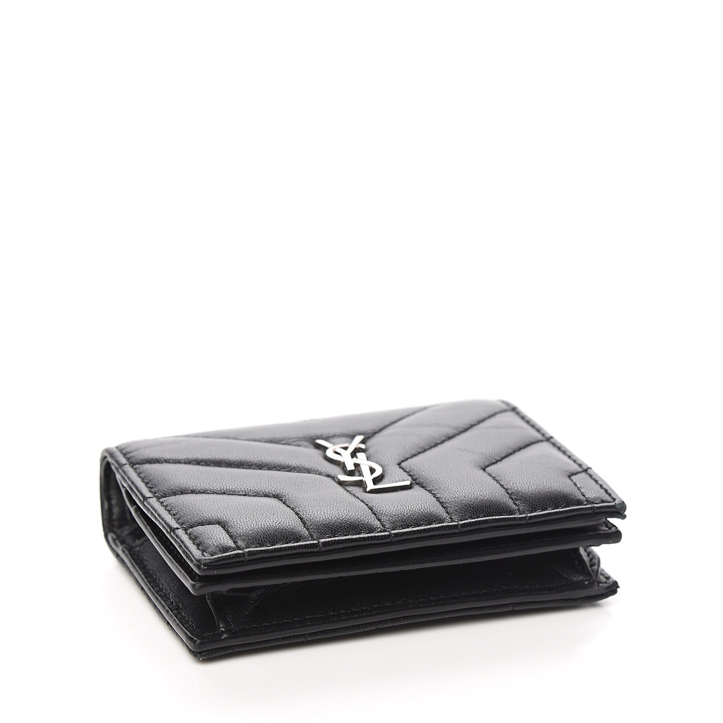 Lambskin Y Quilted Monogram Loulou Flap Wallet Black