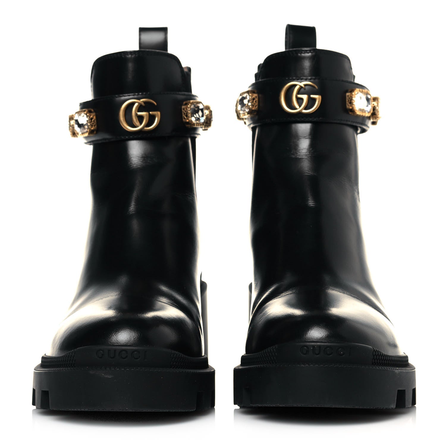 Gucci Calfskin Crystal GG Trip Chelsea Ankle Boots 37 Black 2 of 10