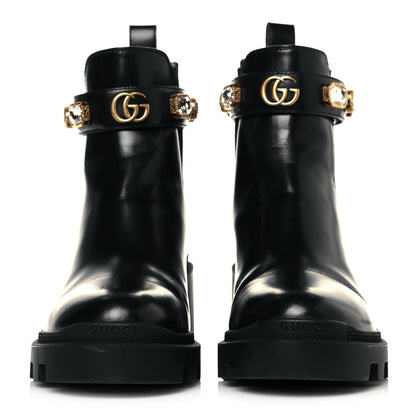 Gucci Calfskin Crystal GG Trip Chelsea Ankle Boots 37 Black 2 of 10