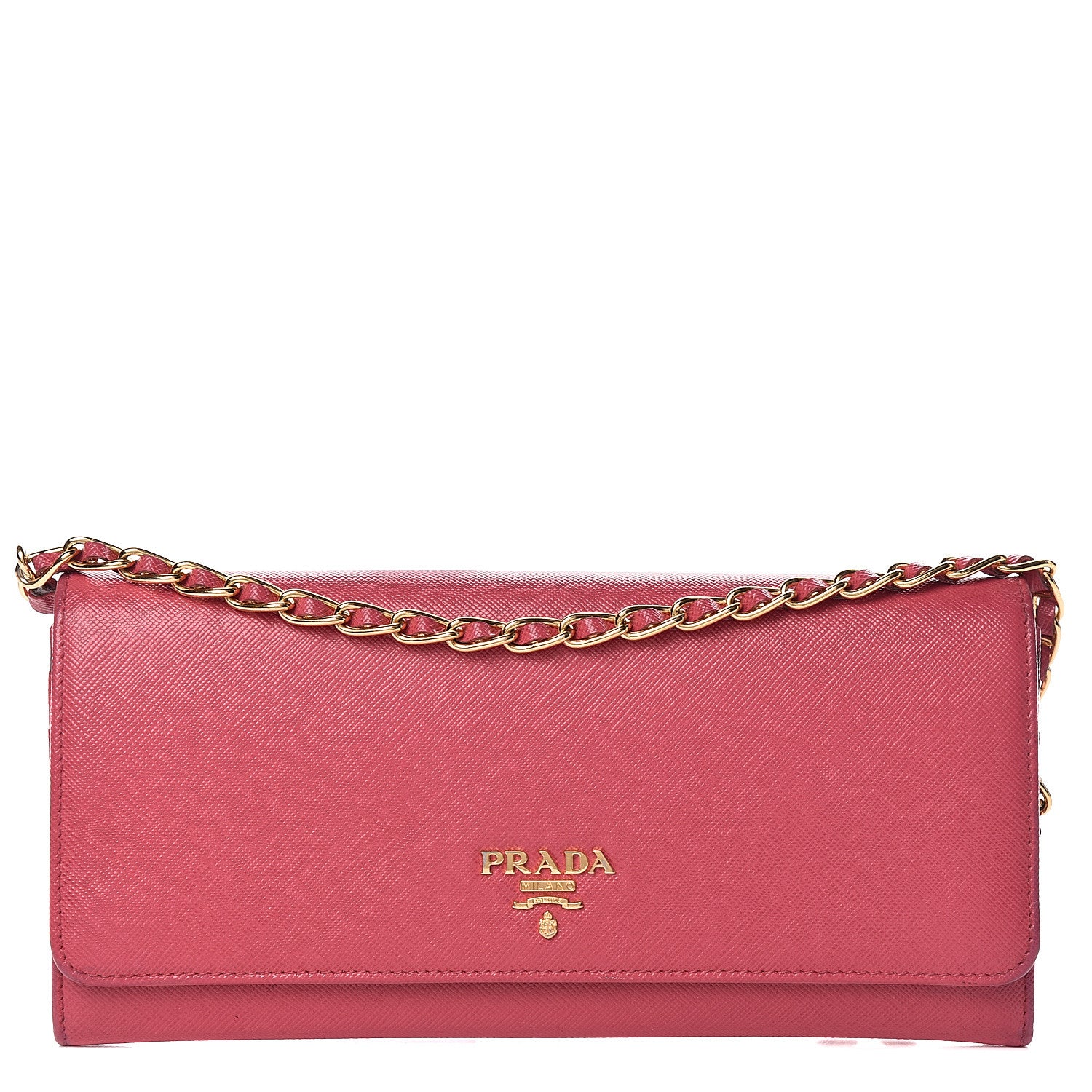 Prada Saffiano Metal Oro Chain Wallet Peonia 1 of 13