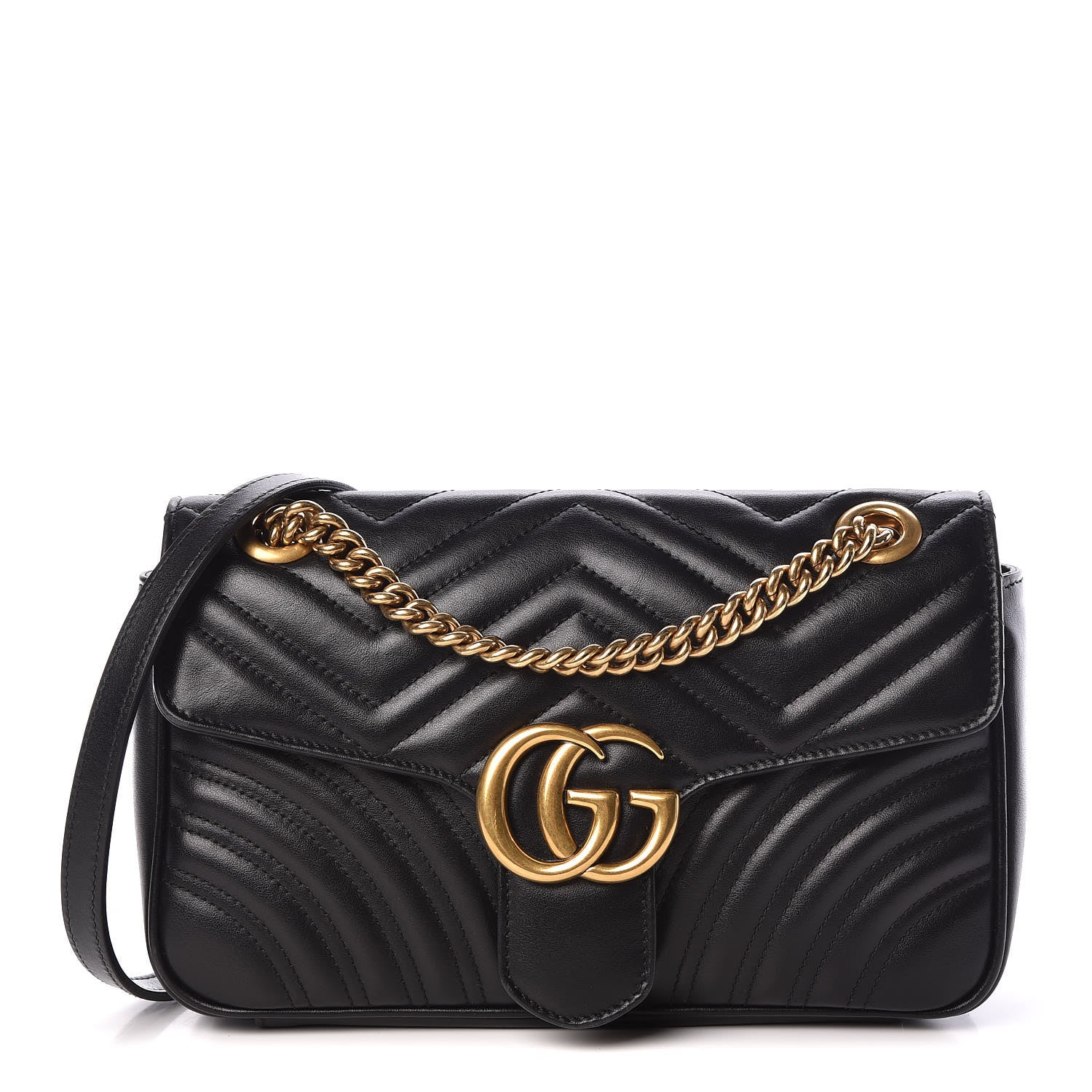 Gucci Calfskin Matelasse Small GG Marmont Shoulder Bag Black 1 of 9