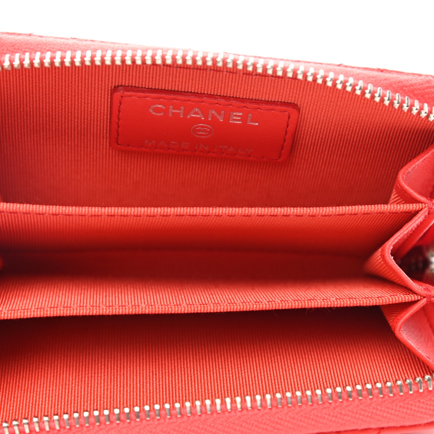 Chanel Lambskin Quilted Zip Around Coin Purse Wallet Light Red 5 of 8