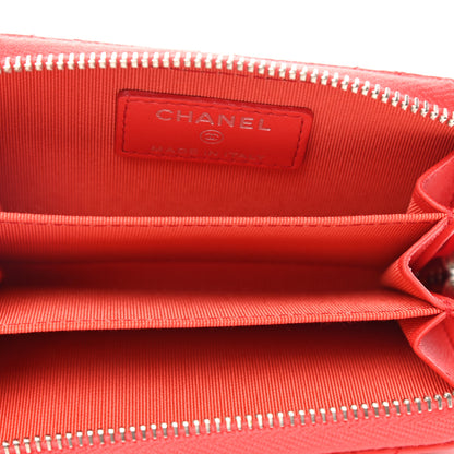 Chanel Lambskin Quilted Zip Around Coin Purse Wallet Light Red 5 of 8