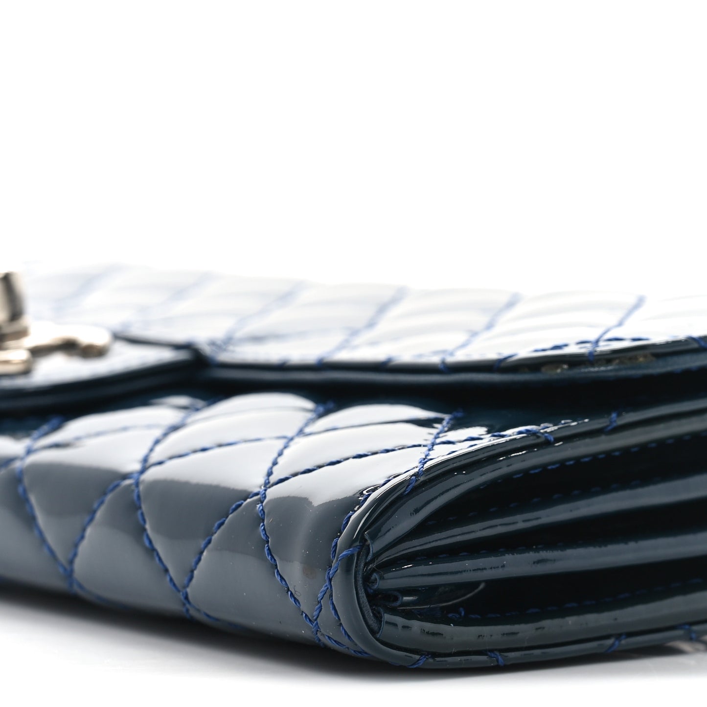 Patent Calfskin Quilted Brilliant East West Flap Clutch Blue
