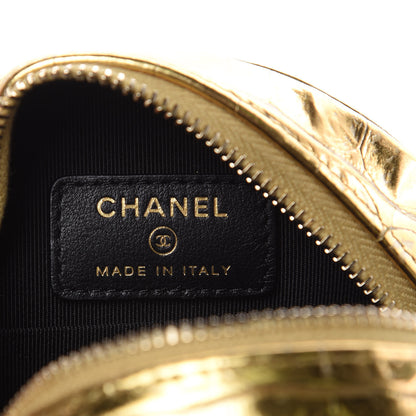 Chanel Metallic Calfskin Crocodile Embossed Cocodile Round Clutch with Chain Gold 6 of 9
