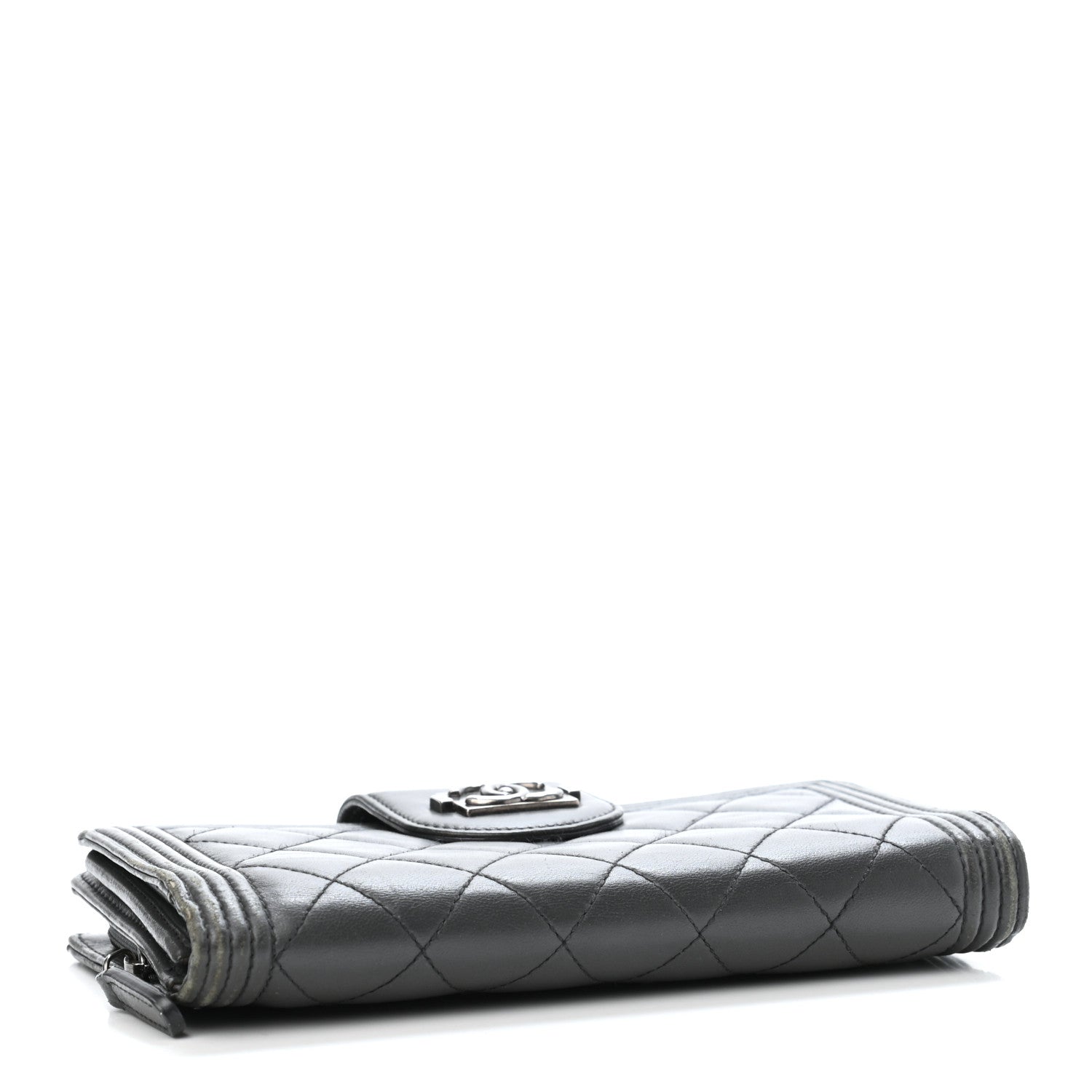 Chanel Lambskin Quilted Boy Zip Pocket Wallet Dark Grey 3 of 5